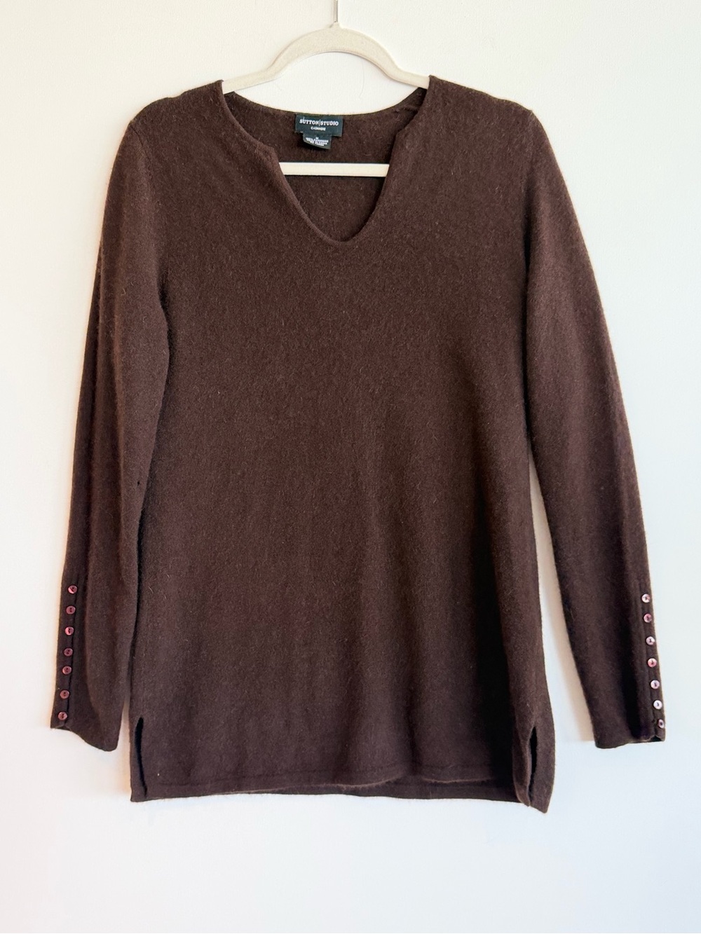 Sutton Studio Cashmere Sweater Brown Button Cuffs M Bloomingdales